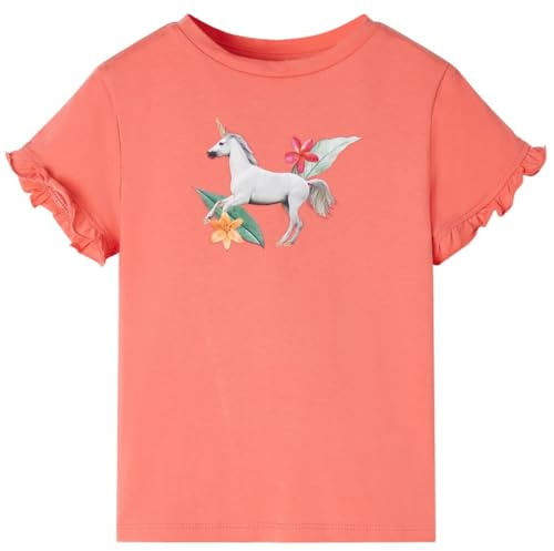 Kinder Kurzarmshirt T-Shirt Kurzarm-Shirt Einhorn Mädchen Shirt Korallenrosa 140