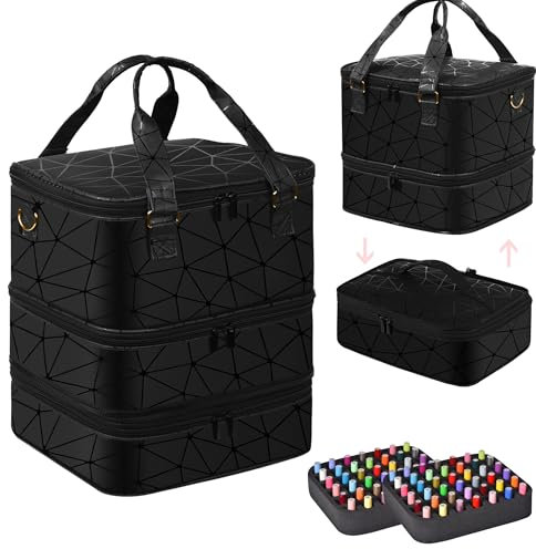 FCQQYWZ Nail Polish Organizer Case & Nail Lamp, Double-Layer Nail Polish Storage Organizer Case with Handle, Nail Kit Organizer and Storage Box for Nail Tech, Black, 84 BOTTLES, Fashion