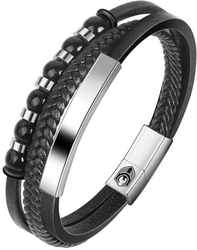 Handmade Lederarmband Herren Armband Herren Männer Leder mit Edelstahl Magnetverschluss Geflochten Armband für Männer und Idee Geschenke