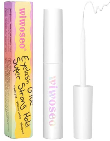 wiwoseo Eyelash Glue Super Strong Hold Lashes Glue for Lash Extensions Clear Eyelash Adhesive Glue for Strip Lashes Adhesive Fast Drying Lash Glue Waterproof Eyelash Glue 24hrs Long Lasting(5ml,clear)