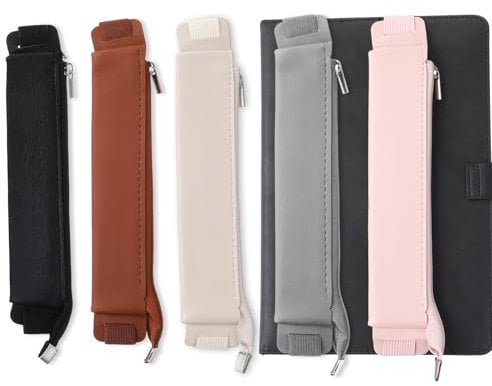 Aiyorse 5 Pcs Adjustable Elastic Band Pen Holder, Pen Holder for Notebook Zipper Pen Pouch Detachable PU Leather Pen Sleeve Pencil Holder Case for Notebook Books Planners Binders Books (5 Colors)