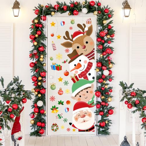 Adhesivo de Navidad para puerta de 44.9 x 15.8 pulgadas, lindo Papá Noel, elfo, muñeco de nieve, decoración para festivales, Navidad, guardería, sala de juegos, dormitorio, aula, jardín de infantes,