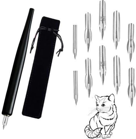 RAXLUPO Plume de Calligraphie Porte-stylos Manga Pointes Calligraphie Porte Plume Kit de Calligraphie Plume Ensembles De Calligraphie à l'Encre avec 1 Porte-Stylos Dip Calligraphie et 10 Plumes