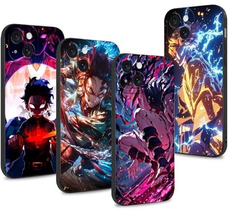4 Stück Handyhülle für iPhone 16 Hülle 6.1'', Anime Kamado Nezuko Tanjirou Zenitsu Shinobu Muster Schutzhülle Jungs Case Schutz der Linse Design Silikon TPU Cover Stoßfest, Schwarz2