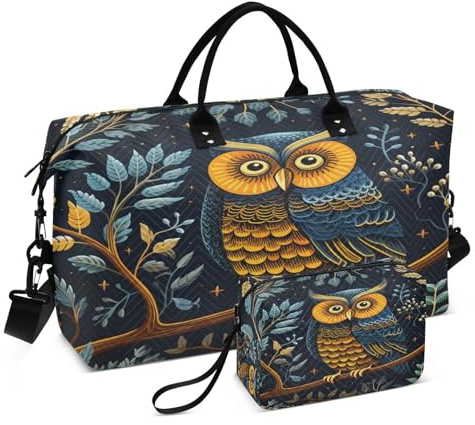 LINNIKEEEE Süße Cartoon Eule Reise-Seesäcke, Sporttasche, Weekender Handtasche mit Kulturbeutel für Damen Mädchen Herren