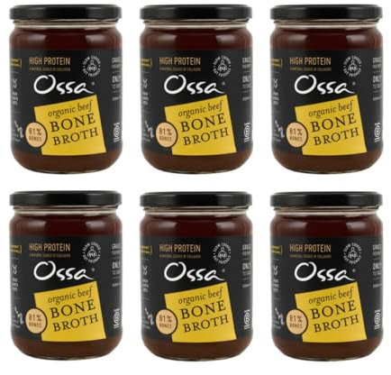 Ossa Bone Broth – Beef, 100% Natural & High Protein | Gut Health & Digestion Support | Keto & Paleo Friendly | Preservative-Free | 515ml (Pack of 6)