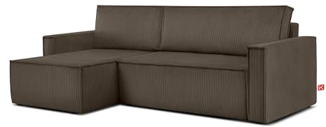 konsimo Napi Ecksofa - Ecksofa mit Schlaffunktion und Bettkasten - Eckcouch mit Schlaffunktion - Sofa - Sofabezug Ecksofa L Form - Universal Eckcouch - 246 cm - Braun