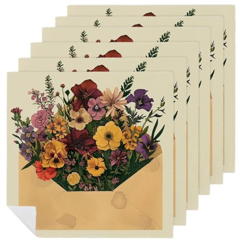Stoffservietten, 6 Stück, hochwertig, 47 x 47 cm, bedruckt, waschbar, Polyester-Stil, Servietten, Umschlag mit Blumen für Weihnachten, Thanksgiving, Hochzeiten