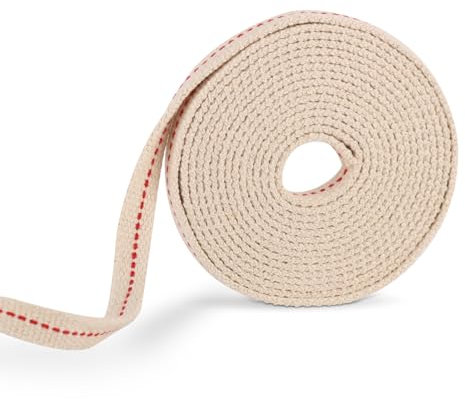 Dochte für Öllampen, 1,2cm Gesamtlänge 3m Flachdocht aus Baumwolle für Öllampen Flachdocht aus Baumwolle für Paraffinöl Dochte für Öllampen mit Roter Naht für Petroleumlampen(Weiß)