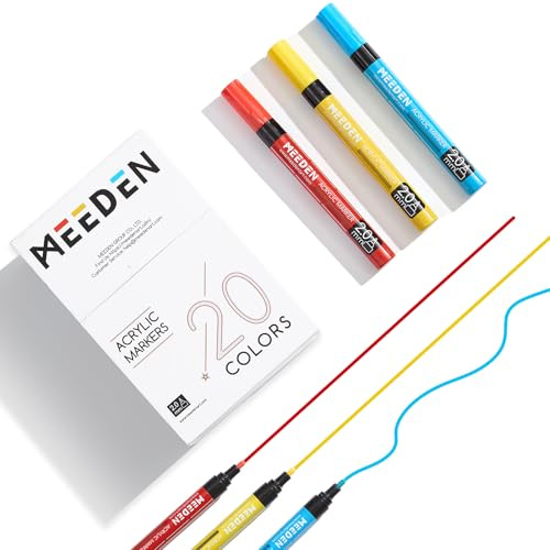 MEEDEN Künstler-Acrylfarben-Marker – 20 lebendige Farben, 3 x sichtbare Acrylstifte mit großer Kapazität, mit wendbaren Spitzen, langlebig für Ostereier, Steinmalerei, Holz, Leinwand, Steine, Glas