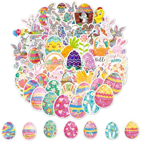 NOPKESV 1 Set 50 Stück Sticker Ostern Kinder Gummibärchen Osterdekoration Deko für Kinder DIY Craft Art Deko Ei Henne Hase Blume