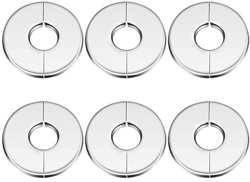 6 Pieces Stainless Steel Pipe Covers, Drain Pipe Cover Pipe Snug Round Escutcheon Plate, Wall Split Flanges, Stainless Steel Decorative Cover, Shower Faucet Accessories for 27mm Diameter Pipe