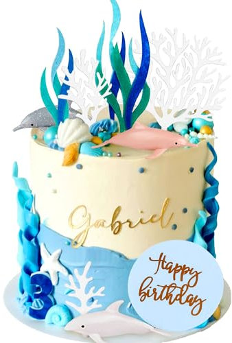 Delfin Tortendeko Geburtstag Ozean Themen Kuchen Dekoration Deko Meerestier Kuchen Topper für Unter Meer Themen Babydusche Party Dekor