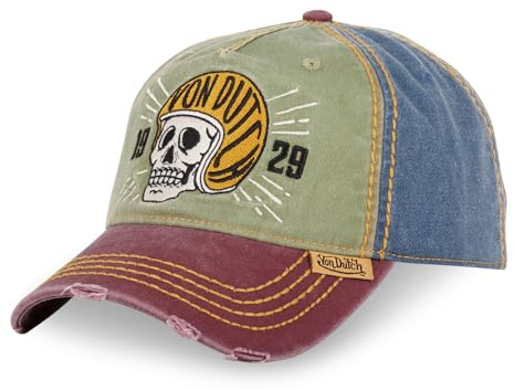 Von Dutch Kappe für Damen und Herren, verstellbar, Retro-Baseballmütze, Khaki/Blau/Rot, One size