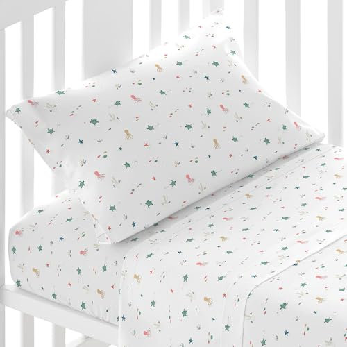 TRAMAS+ Juego Sábanas Cuna 50X80 100% algodón, Juego de sábanas para Bebe, Ropa de Cuna, Sábana Bajera, encimera y Funda de Almohada - Buddy