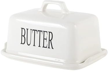DingGreat Porcelain Butter Dish with Lid – Air Tight Ceramic Butter Container, Dishwasher Safe Butter Keeper for Countertop & Refrigerator, White Kitchen Storage & Deco Gift