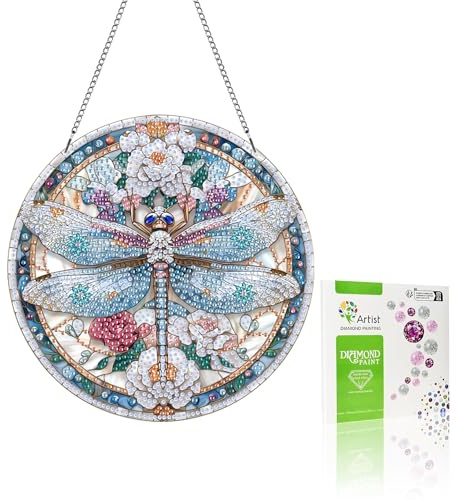 VAIIEYO Dragonfly Diamond Painting Hanging Ornament, Window Hanging Kit with Chain, Special Shaped Crystal Pendant Animal Diamond Art Craft for Gift Home Wall Front Door Garden Decoration