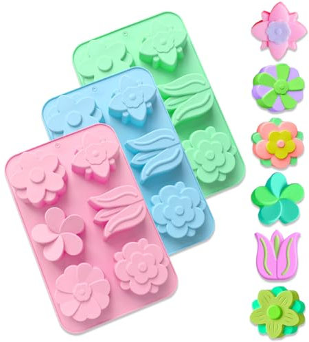 3 Pezzi Stampi per Sapone in Silicone Fiori, Stampo per Sapone Fatto a Mano Fai-Da-Te, Formine per Candele in Riutilizzabili e Antiaderente, per Bricolage,Candele,Cioccolato,Dolci,Cubetti di Ghiaccio