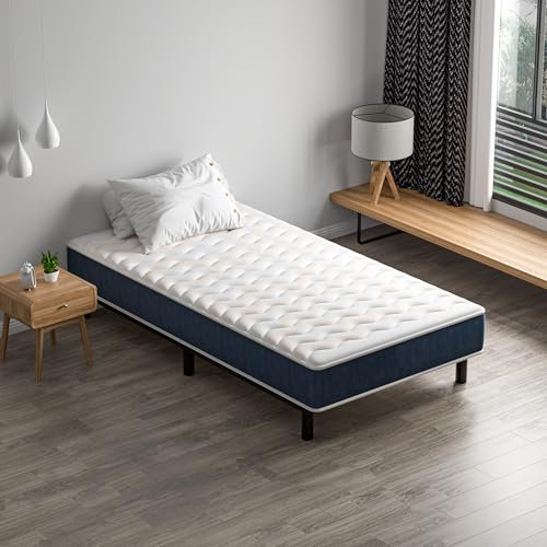 DEWINNER Ensemble Matelas 90 x 190 CM, Matelas en Mousse A Mémoire et Robuste Cadre de lit en Fer avec 6 Pieds, Lit Complet, épaisseur 15cm, Haute résilience et Respirant, 7 Zones Parfaitement logé