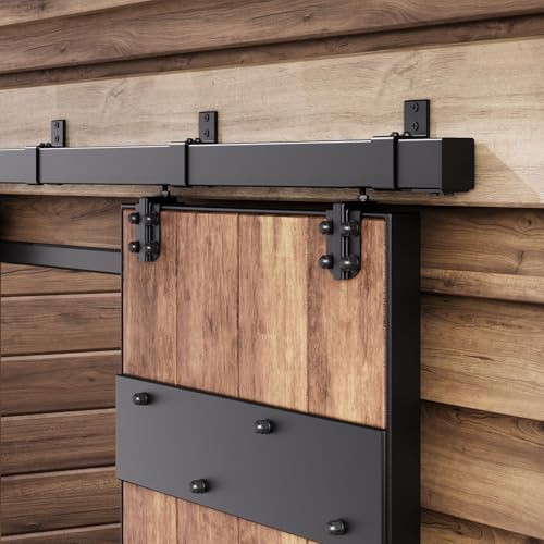 Easelife 6FT Heavy Duty Box Rail Exterior Sliding Barn Door Hardware Kit, 450lb Capacity, Black Weather-Resistant Steel, Wall Mount System for Outdoor Use, Fit Single Door Width Up to 36in