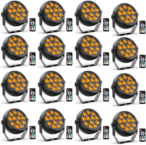 Starlitflow 16PCS RGB Mini 12 LED Par Akku Strahler, 2200mAh Wiederaufladbares Bühnenlicht Outdoor mit Fernbedienung, 4-6h Laufzeit Partylicht für Bar DJ Disco Hochzeit Halloween Weihnachten