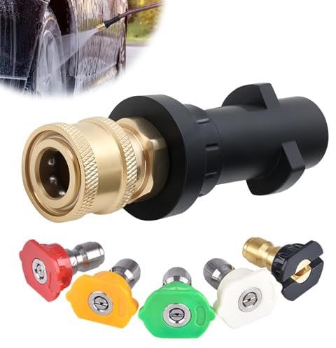 Pressure Washer Gun Adapter with 5 Power Nozzle Tips, Karcher to 1/4'' Quick Connect Female Fitting Compatible with Kärcher K Series K2, K3, K4, K5, K6, K7 Multiple Degree High Pressure Washer Adapter