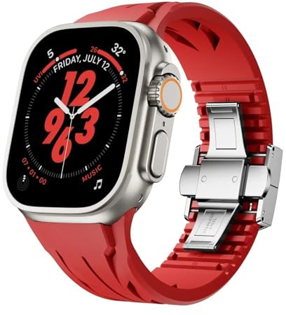 TYEMLM Banda de goma fluorada para Apple Watch Correa deportiva Ultra 2 49/45/44/42mm S10 46mm 42mm Correa suave de lujo FKM Iwatch Ultra S10 9 8 7 Se 6 5 correas de reloj