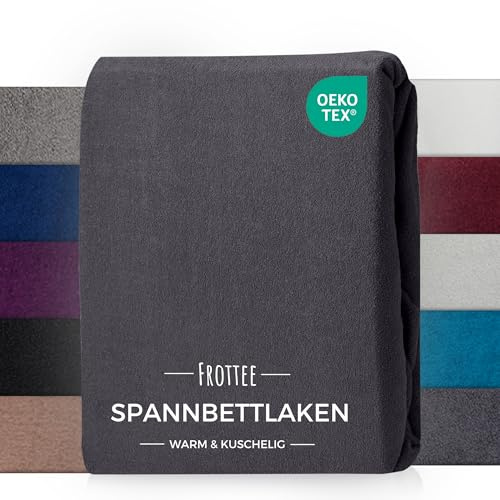 Carpe Sonno Frottee Spannbettlaken 200x200 Warm & Kuschelig - Winter Spannbettlaken 200x200 Frottee Bettlaken flauschig aus 80% Baumwolle - Oeko-TEX zertifiziertes Spannbetttuch Anthrazit Grau