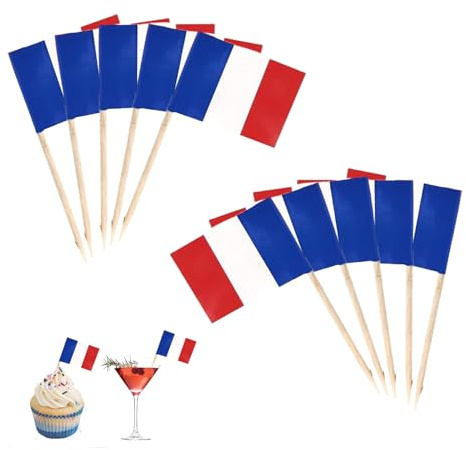 Pack of 100 France Toothpick Flags, France Decoration, French Decorative Flag, Small Mini Toothpicks, France Flag, Cupcake Topper, Toothpick with Flags for Football European Championship Olympic Party