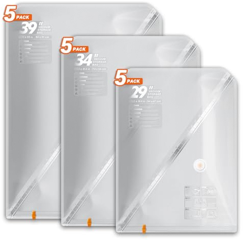 Vacbird 15 Pièces Sacs Sous Vide Vetement Aspirateur, 5* 47x64cm, 5* 54x74cm, 5* 61x84cm, Sac de Rangement Sous Vide Peu Encombrant, Durable Housse Sous Vide Idéaux pour Voyager et Organiser Maison