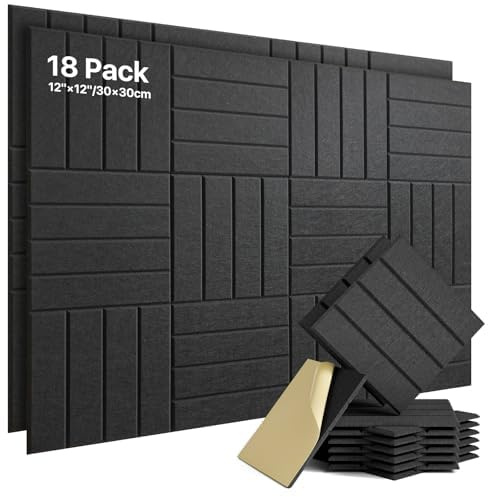 Soundsbay Akustikpaneele Selbstklebend, Akustikplatten 18 Stück Schwarz | Polyester zur Schalldämmung, Schallschutz Schallabsorber für Effektive Akustikbehandlung und Stylische 30x30x0.9cm