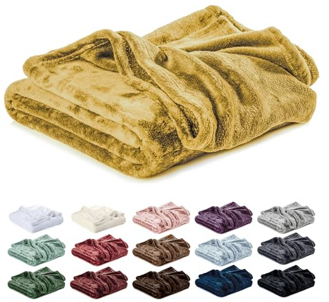 Lavea® Kuscheldecke 220x240 cm - Gelb | Mikrofaser – Flauschige Fleecedecke für Sofa und Bett, weiche Decke, pflegeleicht, Sofadecke, Tagesdecke oder Wolldecke