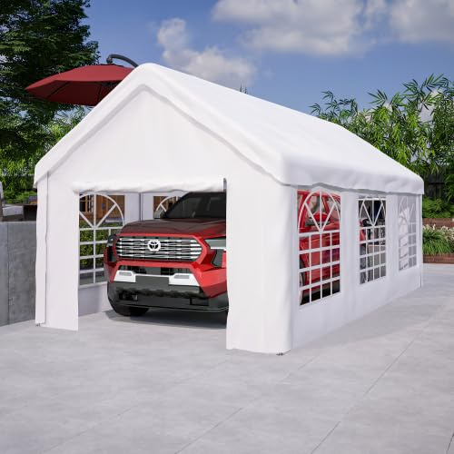 Tenda per garage invernale, 3 x 6 m, grande garage con porta avvolgibile, per auto, SUV e camion, telaio in acciaio, pareti laterali rimovibili, grigio