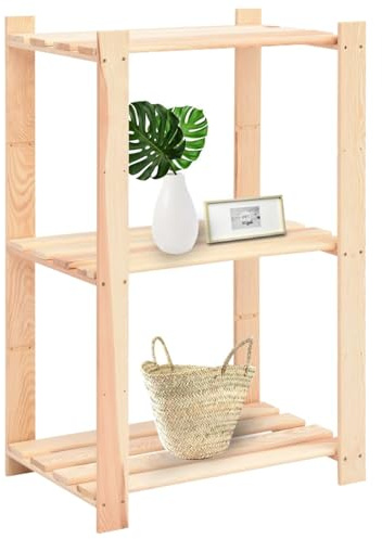 Rantry Wall Shelf, 3-Tier Storage Rack 60x38x90 cm Solid Pine Wood, 150kg Capacity for Bathroom, Living Room, Bedroom and Kitchen Organization