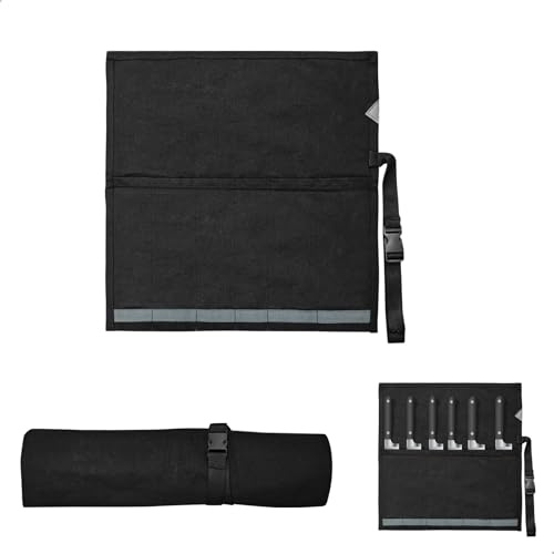 duozoanz Estuche Cuchillos de Oxford, Funda Cuchillos para Chef con 5 Compartimentos, Bolsa para Cuchillos Profesional, 47.5x27.5cm, Negro