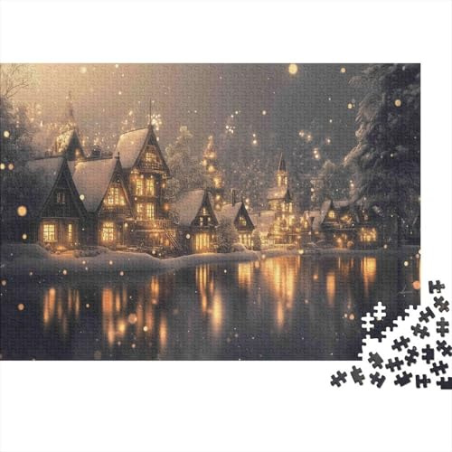 Snowy Cottage Winter Night 1000 Piece Jigsaw Puzzle Jigsaw Puzzle for Adults Relaxing Home Decor 52x38cm/1000pcs