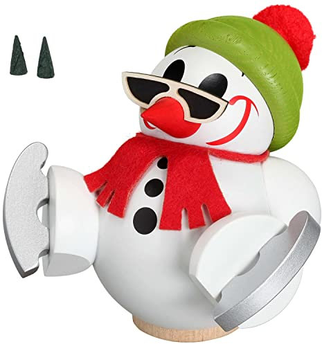 SeifVK Weihnachtsdekoration Erzgebirge Holzkunst Handarbeit Kugelfigur Räuchermännchen Cool Man mit Schlittschuh inkl. 2 Räucherkerzen Holz 9 cm