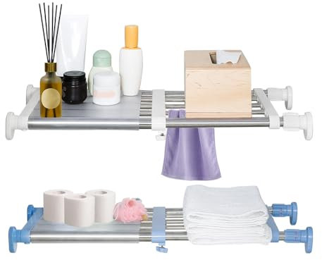 Hershii, scaffale in tensione con aste estensibili in metallo, fai da te, per organizzare, dividere e separare, per armadio, credenza della cucina e bagno, Ivory+blue, 40-60cm/15.74-23.62inches