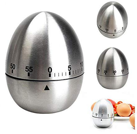 SIPLIV Temporizador manual Temporizador mecánico en forma de huevo de acero inoxidable hasta 60 minutos para cocinar en la cocina Juego de mesa para la casa para hornear