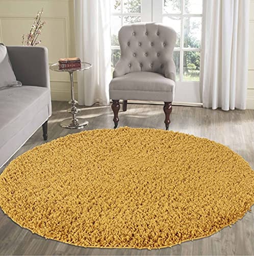 Serdim Rugs Living Room Round Area Shaggy Rugs, Polypropylene, Gold, 120x120cm(4x4')