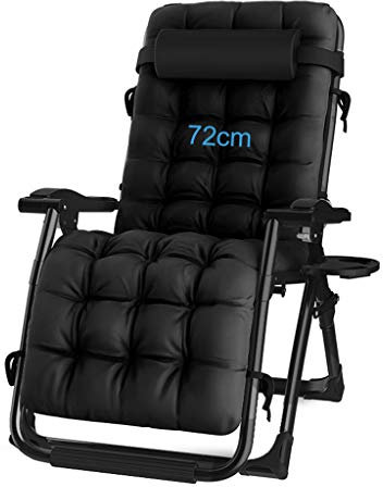 LHNLY-Liegen Extrabreit Gartenliege Saunaliege Liegender Recliner mit Getränkehalter | Klappbare Gartenstuhl Sonnenliege Liegestuhl Relaxstuhl mit Auflagen Outdoor Garten Wohnzimmer, Schwarz