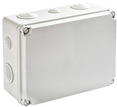 METEOBOX Elektrosysteme IP65 Aufputz Feuchtraum Abzweigkasten Verteilerkasten Abzweigdose Verteilerdose (241x180x95mm) - Wasserfest - Grau - Kunststoff - Mit Isolier- / Dichtstopfen