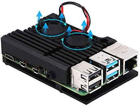 ZkeeShop Aluminum Case Alloy Armor with Cooling Heatsink Dual Fan Compatible for Raspberry Pi 4 Model B (Not Include Raspberry Pi Board) (With dual fan)