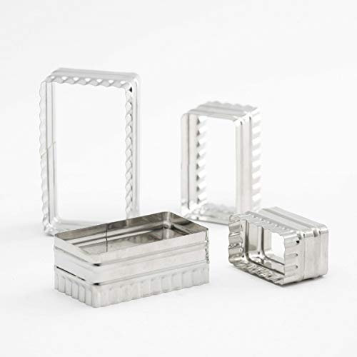 Thermohauser 8300032188 Juego de cortadores de Galletas (Acero Inoxidable), Rectangular, Borde Ondulado, 6,4 x 3,7 – 11,4 x 6,7 cm, empaquetado en Lata de Almacenamiento de Chapa, Plata