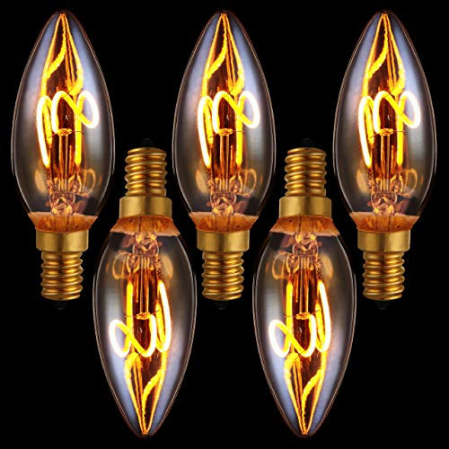 Edison LED-Filament-Kerze dimmbar E14 2,5 Watt Einzelwendel 1.800 K extra-warmweiß 136lm C35 LED-Leuchtmittel Dekolampe Vintage Retro 5-Pack