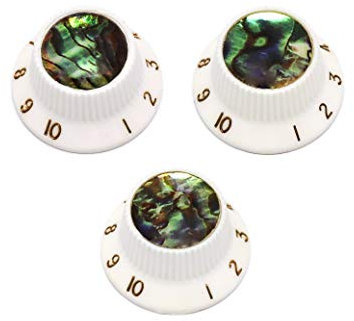 Rubatone Guitar Knobs Abalone Top Speed Control Knobs 6mm Shaft Pots Volume Tone Knob Compatiable with Strat Stratocaster Electric Guitar Set of 3Pcs White.