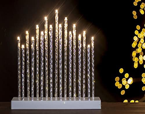 Marco Paul Christmas Twisted Pipe Tube Candle Bridge Arch - Modern Free Standing Battery Operated 17 White LED Candles - Festival Accessories for Table, Window and Xmas Candle Bridge Decor (Silver)