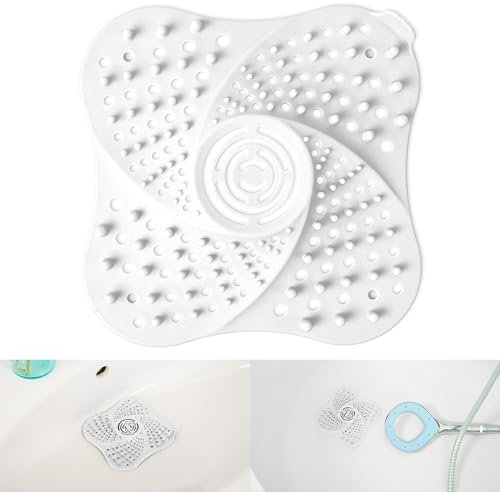 Abflusssieb für Wannenabflüsse, 13 x 13 cm, in Weiss, aus TPR, für Abflüsse in Küche, Bad, Badewanne, Dusche, Haarsieb Filter, Haarfänger Ablauf Duschwanne, Wanne Siphon Verstopfungen Abflussschutz