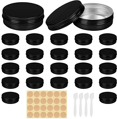 Belle Vous Runde Aluminium Döschen (24 Stk) - 60 ml Schwarze Metalldosen mit Deckel und Schraubverschluss - Kleine Dosen zum Befüllen für Reisen Kosmetik Süßigkeiten - Creme Döschen