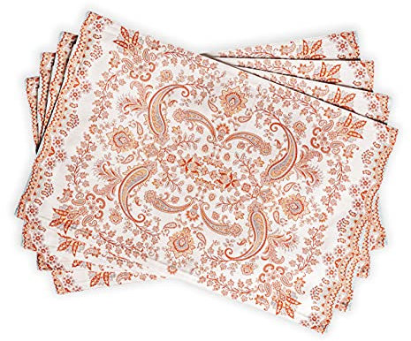 Maison d' Hermine Tischsets, 100% Baumwolle Set mit 4, 33cm x 48cm Tischset für Abendessen, dekoratives, waschbares Ostertuch für Essen, Buffetpartys und Camping, Cachemire –Erntedankfest/Weihnachten